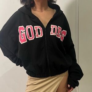 Goddess Black and Pink Bomber Jacket